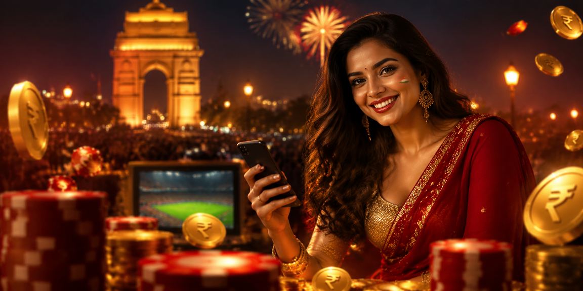 Delhi India Gate with mobile casino and digital rupee