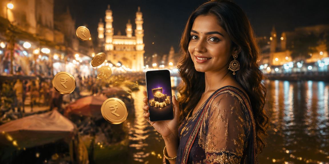 Hyderabad Charminar glowing at night paired with cricket betting promotions