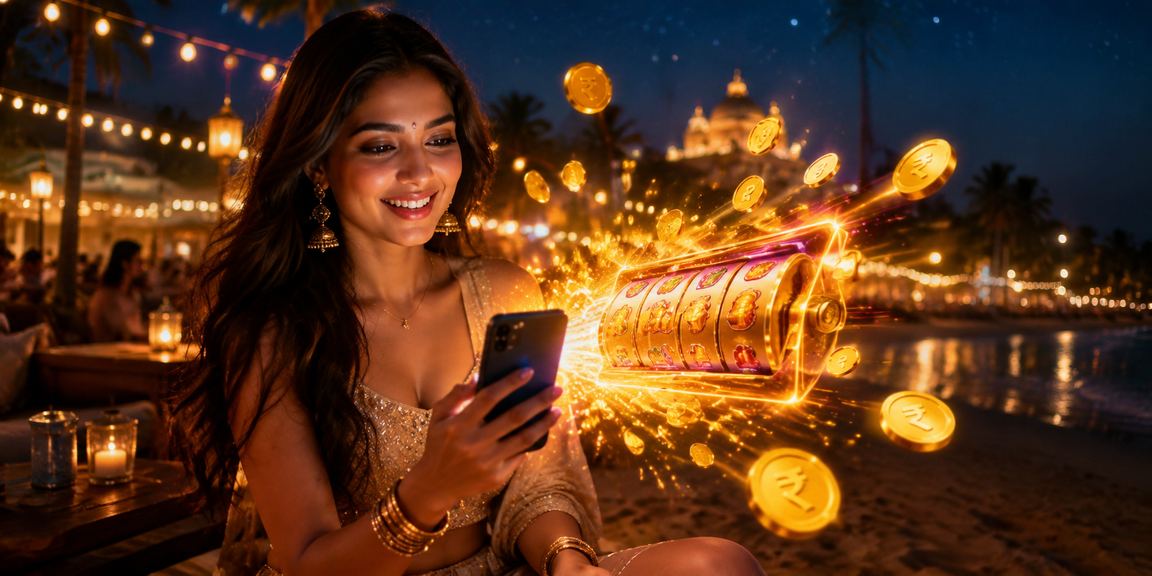 Casino slot game with vibrant rupee symbol on screen